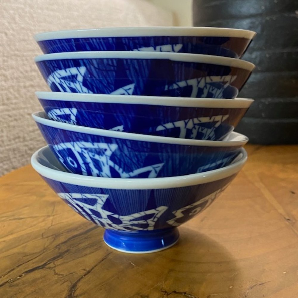 Japanese Porcelain Koi Fish Rice Bowls - Set of 5